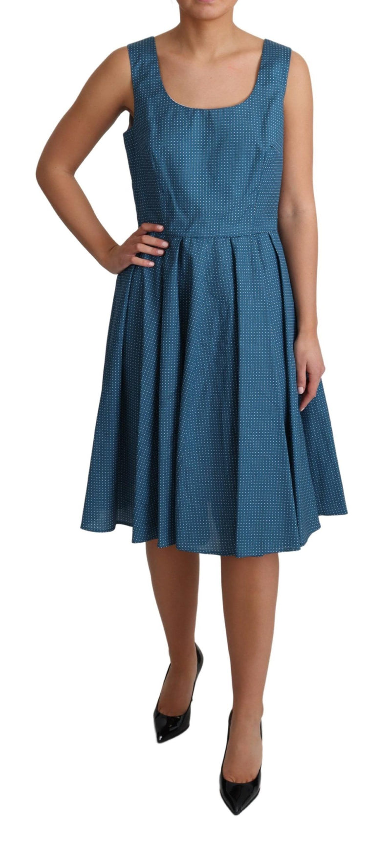 Blue Polka gepunktete ärmellose A-Line-Kleid