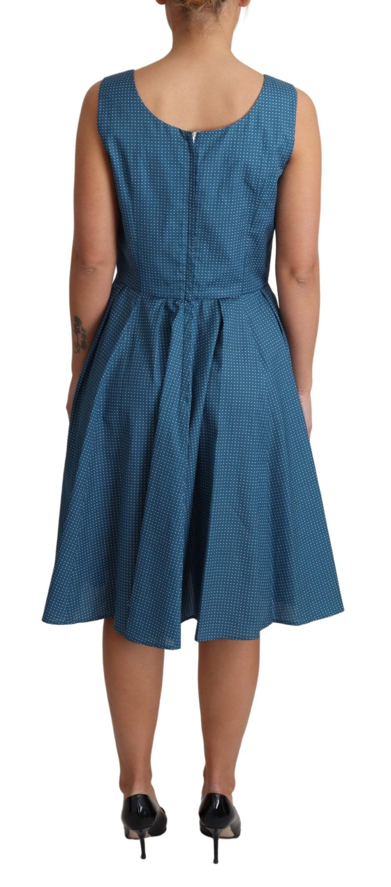 Blue Polka gepunktete ärmellose A-Line-Kleid