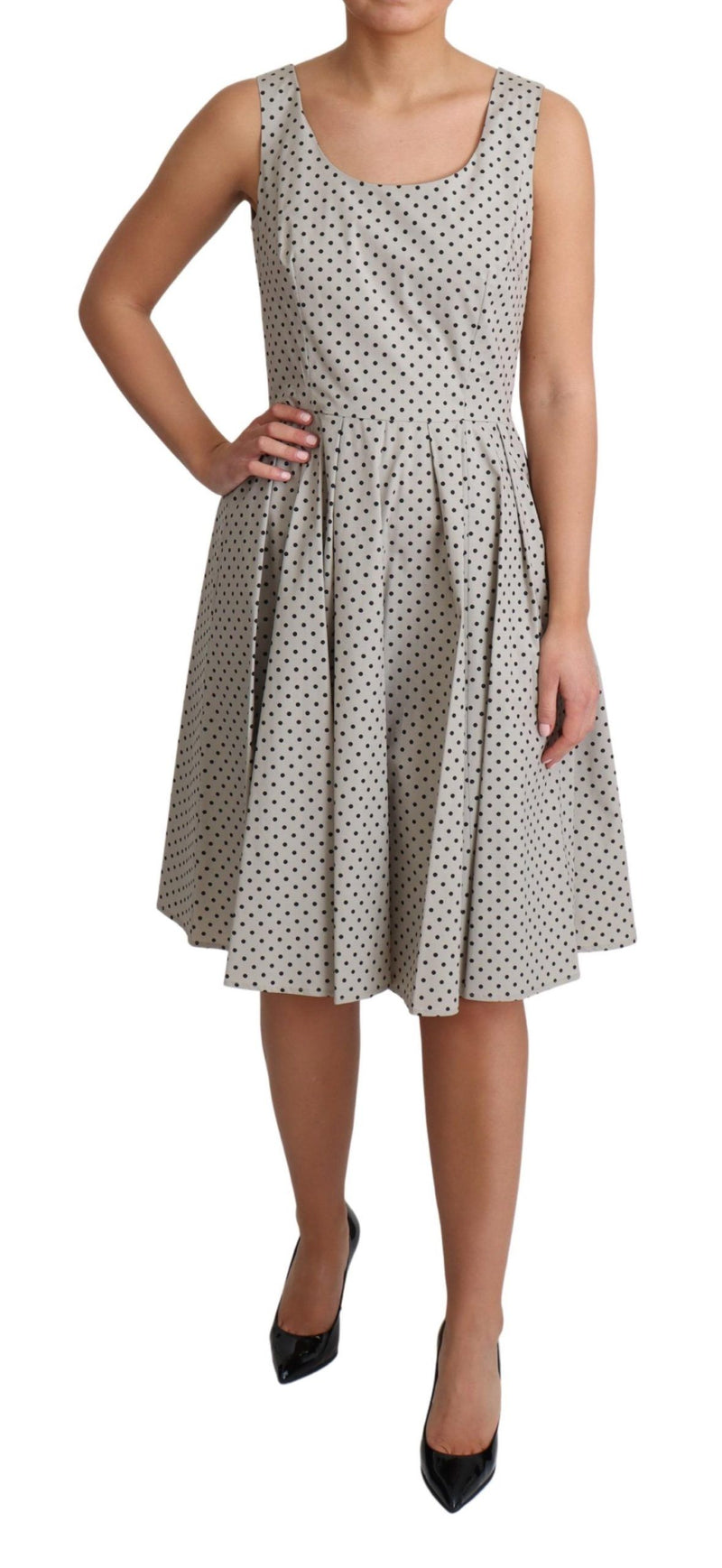 Robe A-line sans manches beige sans polka