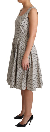 Polka-gepflegtes beige ärmellose A-Line-Kleid