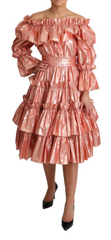 Rosa Metallic Ruffled Kleid Eleganz