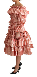 Rosa Metallic Ruffled Kleid Eleganz