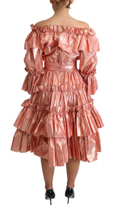 Rosa Metallic Ruffled Kleid Eleganz