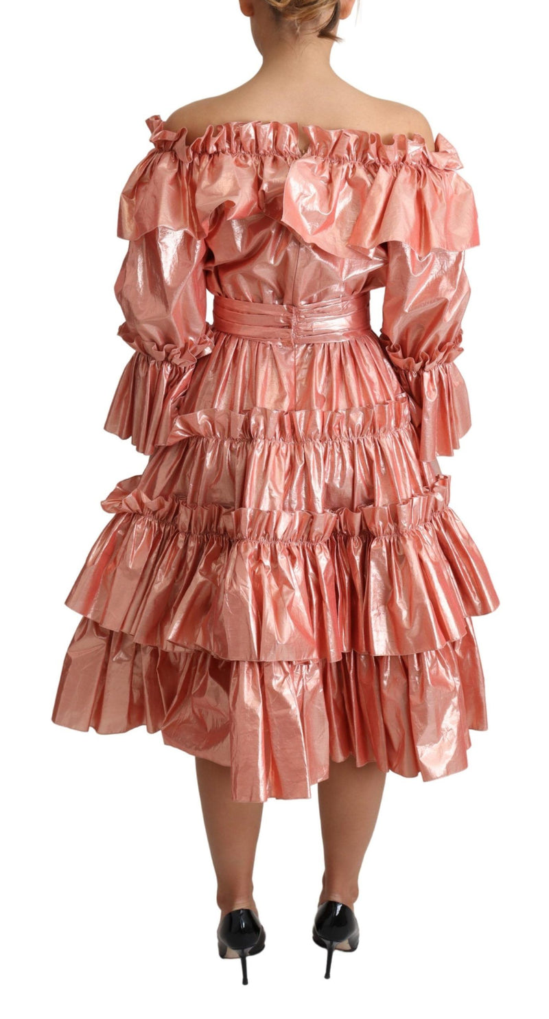 Rosa Metallic Ruffled Kleid Eleganz