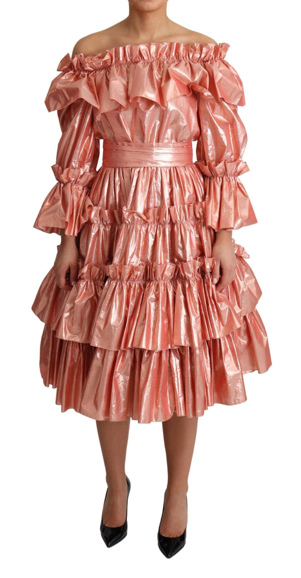 Rosa Metallic Ruffled Kleid Eleganz