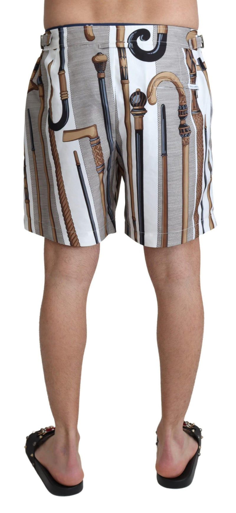 Elegant White Multicolor Swim Shorts