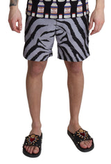 Elegant Gray Zebra Print Swim Trunks