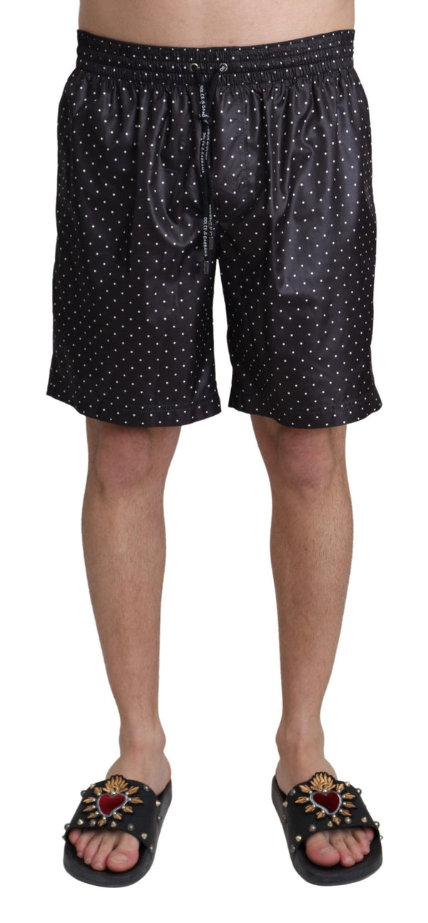 Chic Black Polka Dot Herren Swim Trunks