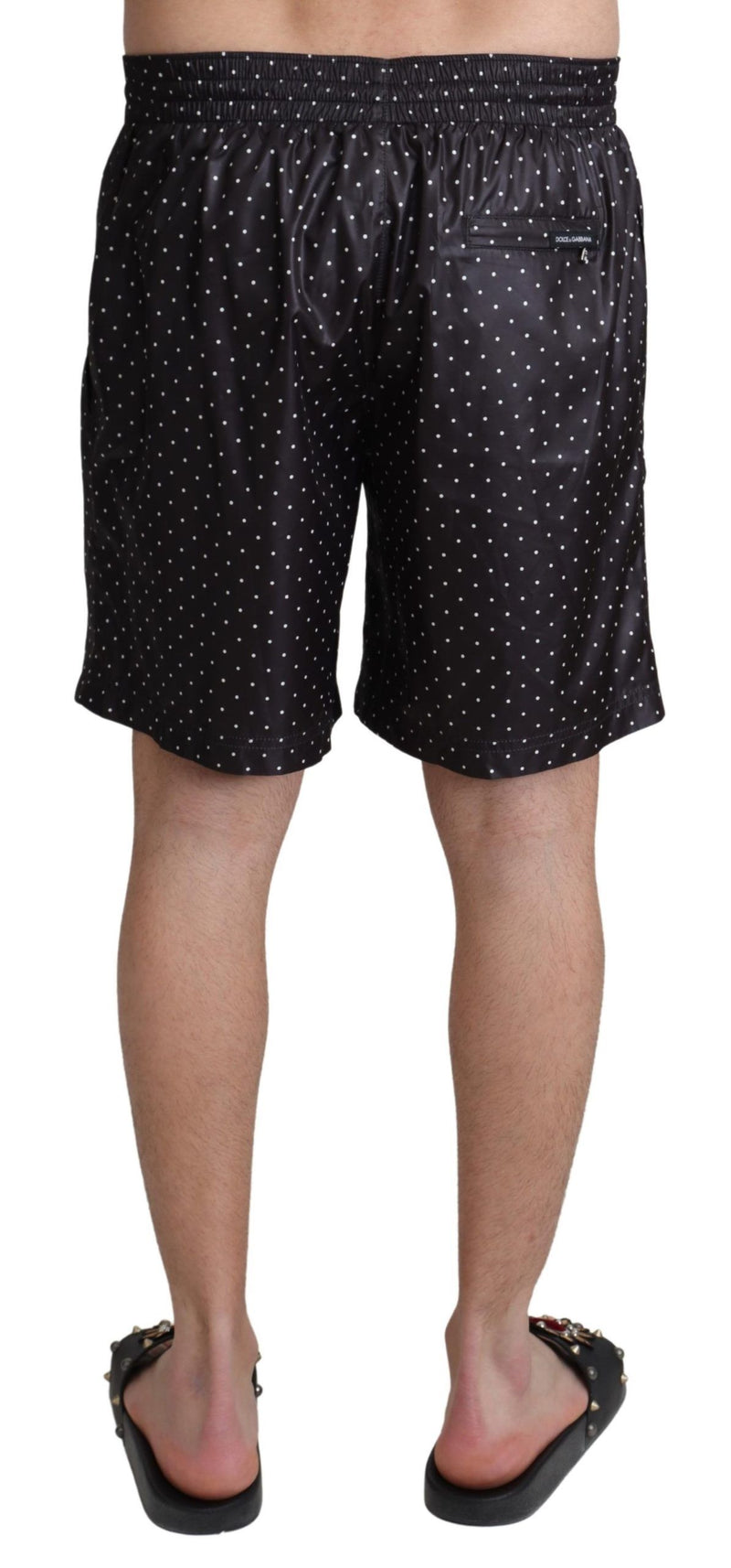 Chic Black Polka Dot Herren Swim Trunks