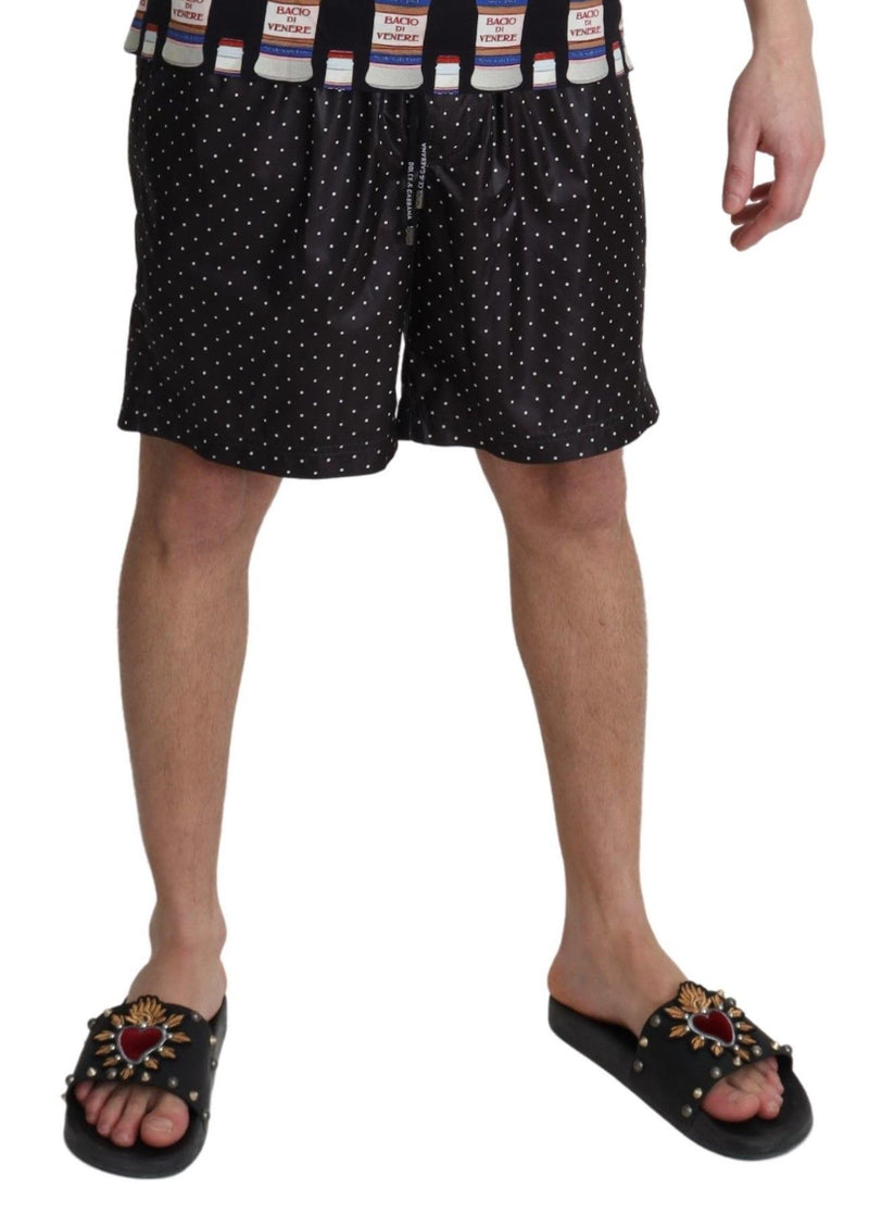 Chic Black Polka Dot Herren Swim Trunks