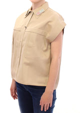 Ärmelloses beige Baumwoll -Tanktop mit Broschen