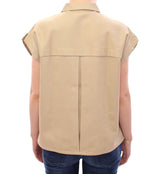 Ärmelloses beige Baumwoll -Tanktop mit Broschen