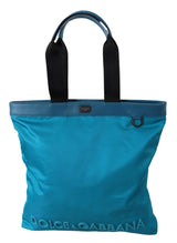 Sapphire Blue Nylon Tote Bag με λεπτομέρειες λογότυπου