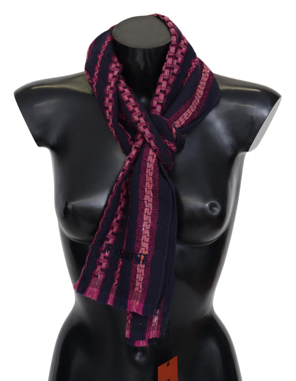 Elegant Striped Wool Scarf in Black and Pink