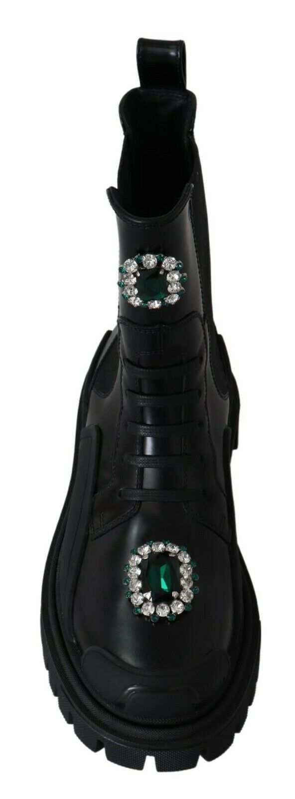 Elegantes botas de combate de cuero negro con detalle de cristal