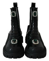 Elegantes botas de combate de cuero negro con detalle de cristal