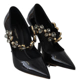 Elegant Black Leather Crystal Pumps