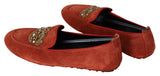 Mocassins opulents en cuir orange avec broderie en or