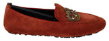 Mocassins opulents en cuir orange avec broderie en or