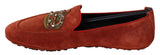 Mocassins opulents en cuir orange avec broderie en or