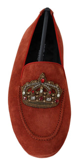 Mocassins opulents en cuir orange avec broderie en or