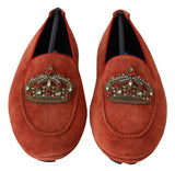 Opulent Orange Leather Loafers with Gold Embroidery