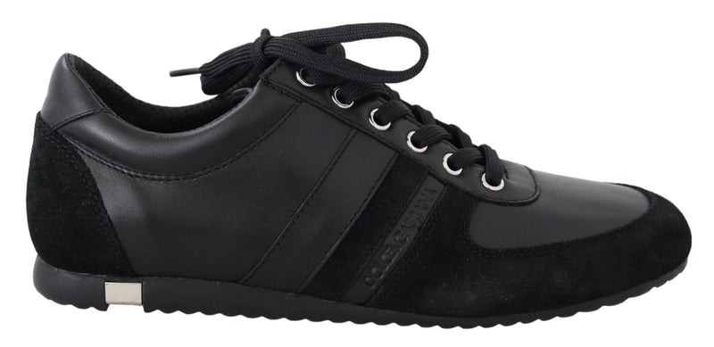 Elegante schwarze Ledersport -Turnschuhe