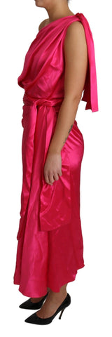 Vestido de envoltura de un solo hombro de Silk Fucsia