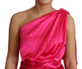 Elegant Fuchsia Silk One-Shoulder Wrap Dress