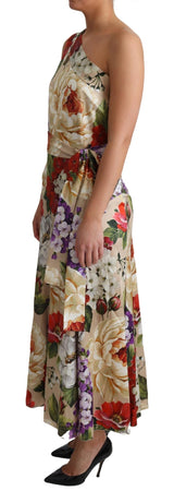 Vestido maxi de seda floral de un solo hombro