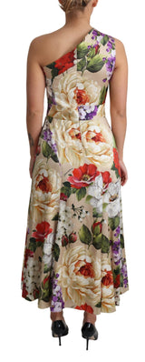 Vestido maxi de seda floral de un solo hombro