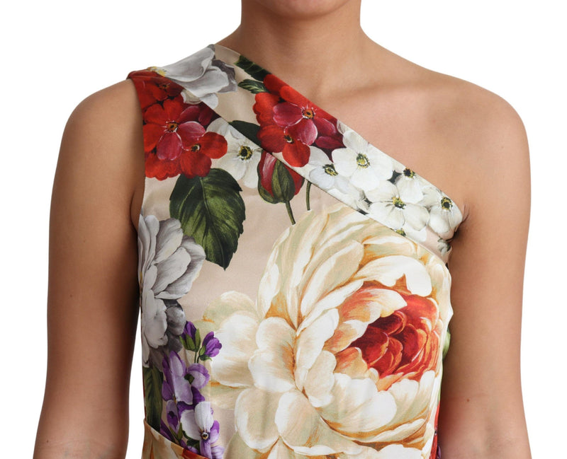 Elegant One-Shoulder Floral Silk Maxi Dress