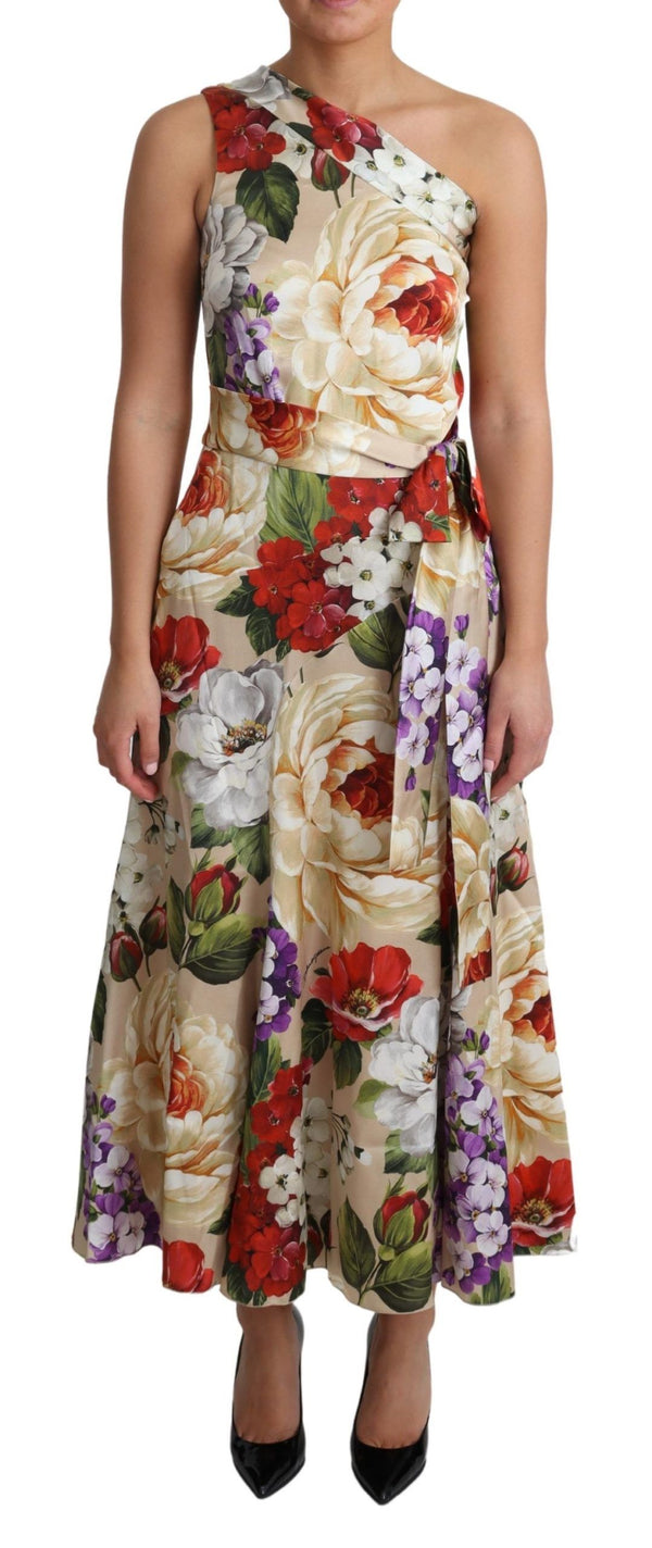 Vestido maxi de seda floral de un solo hombro