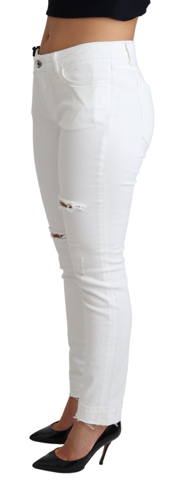 Chic White Mid Taille Designer Jeans