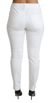 Jeans de créateurs de taille moyenne blanc chic