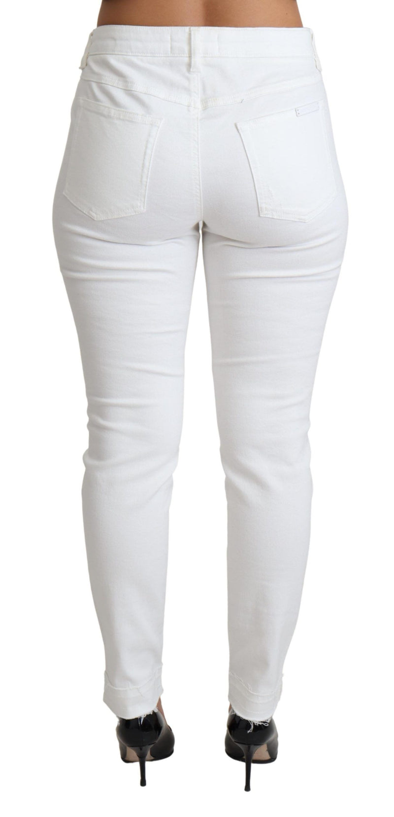 Chic White Mid Taille Designer Jeans