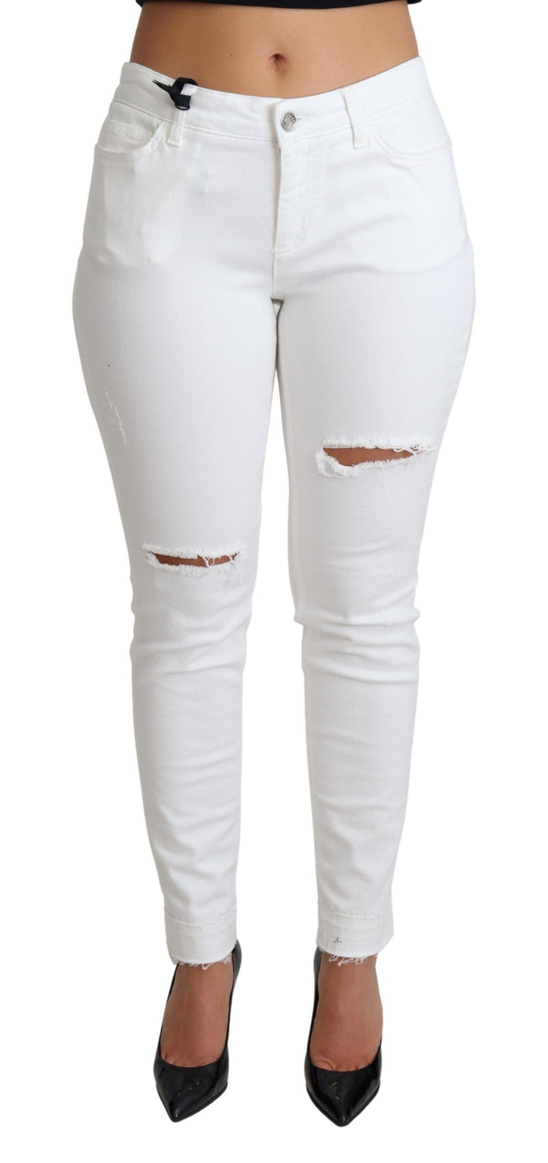 Jeans de créateurs de taille moyenne blanc chic