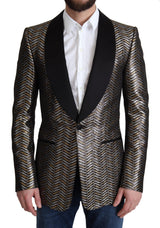 Elegante giacca blazer jacquard slim metallica