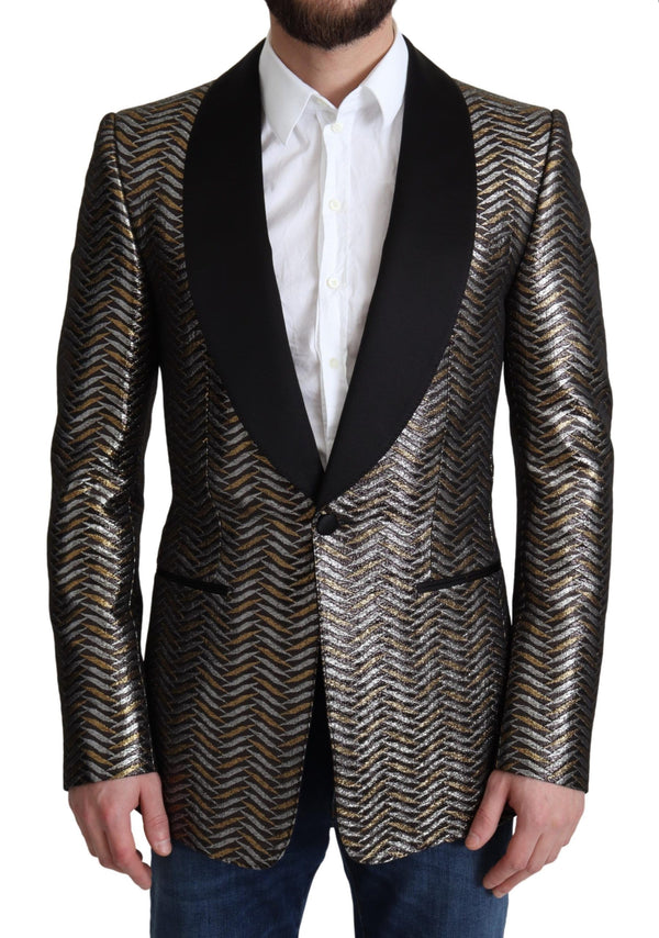 Elegant Metallic Jacquard Slim Blazer Jacket