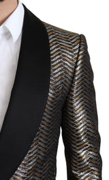 Elegante Metallic Jacquard Slim Blazerjacke