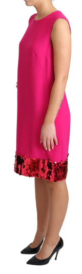 Elegant Fuchsia Paillettenwolle Wollmischungsschichtkleid