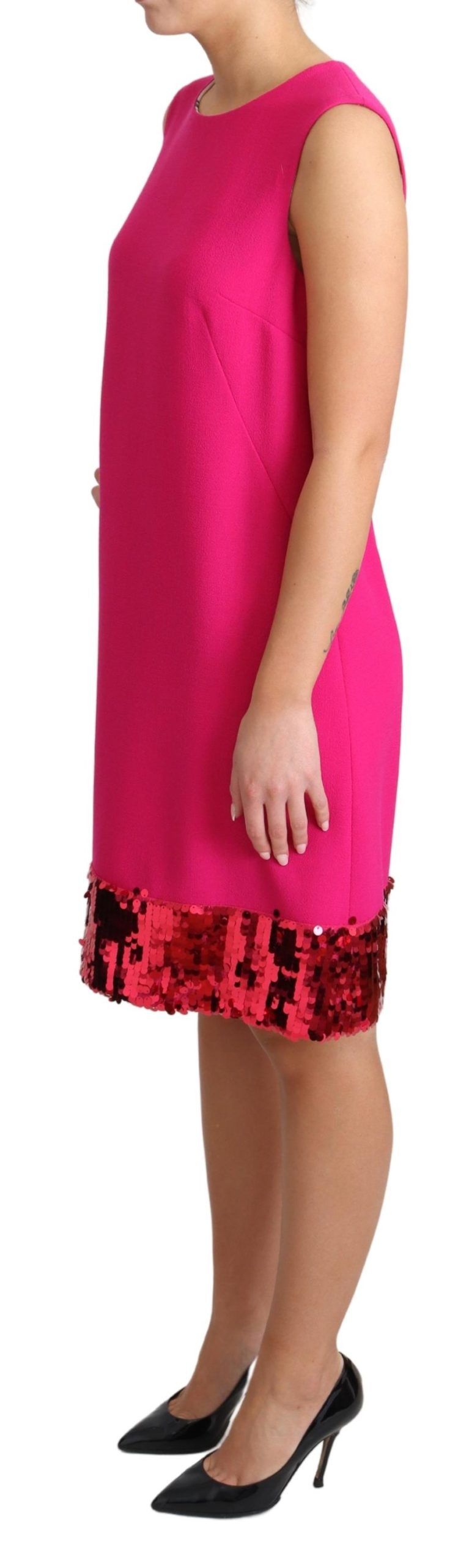 Elegante vestido de mezcla de lana de lentejuelas fucsia