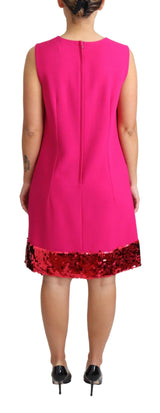 Elegant Fuchsia Paillettenwolle Wollmischungsschichtkleid