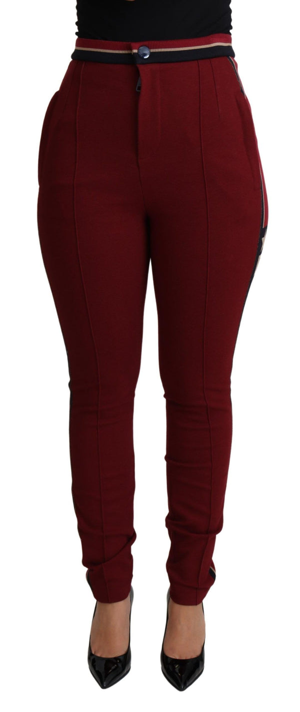 Pantalon skinny rouge brodé à taille haute