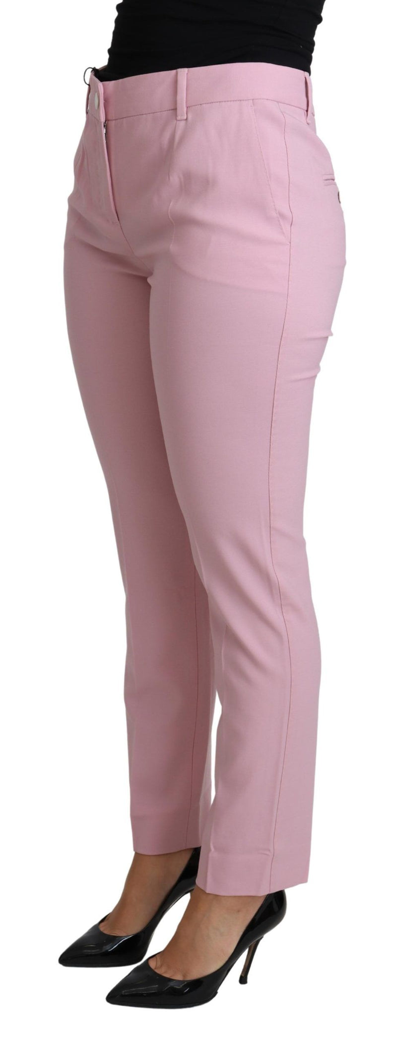 Elegantes pantalones de lana de cintura alta rosa