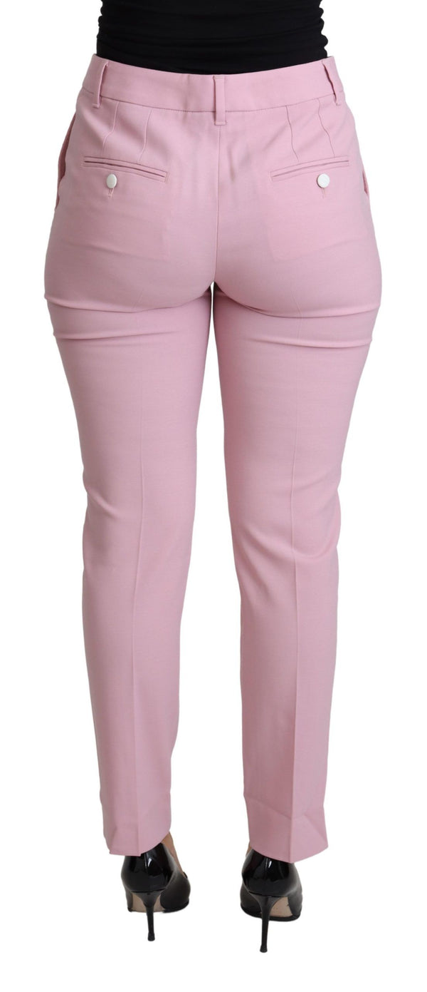 Elegantes pantalones de lana de cintura alta rosa