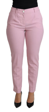 Eleganti pantaloni di lana a vita alta rosa