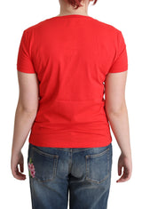 Camiseta de algodón rojo elegante con estampado juguetón