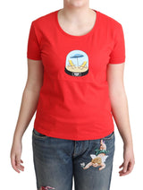 Chic rotes Baumwoll -T -Shirt mit Signature Druck