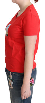 Chic rotes Baumwoll -T -Shirt mit Signature Druck